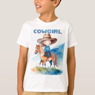 Süßes Cowgirl-Mädchen auf einem Pferd reitend Wass T-Shirt