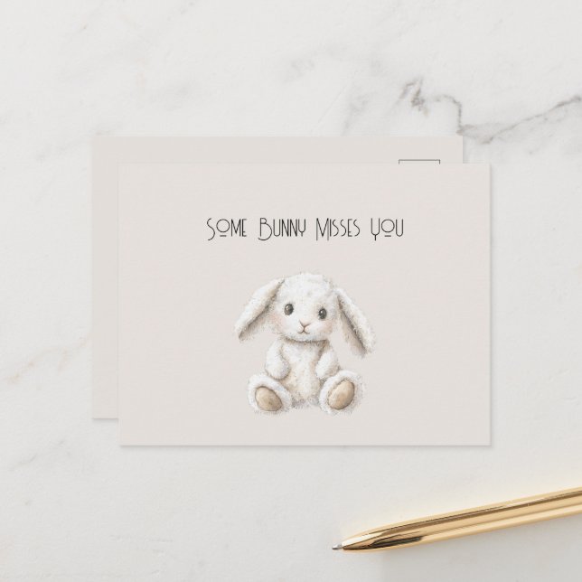 Süßes Cream-Weißes Häschen vermisst dich Postkarte (Vorderseite/Rückseite Beispiel)