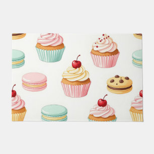 Süßes Cupcake-Macaron-Muster Fußmatte