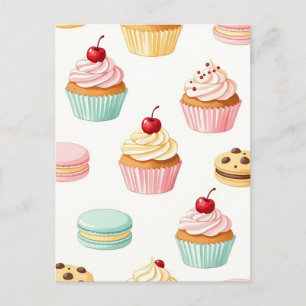 Süßes Cupcake-Macaron-Muster Postkarte