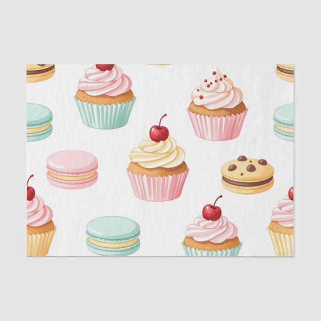 Süßes Cupcake-Macaron-Muster Seidenpapier (Vorderseite)