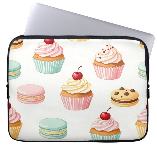 Süßes Cupcake-Macarons-Muster Laptopschutzhülle (Vorderseite)