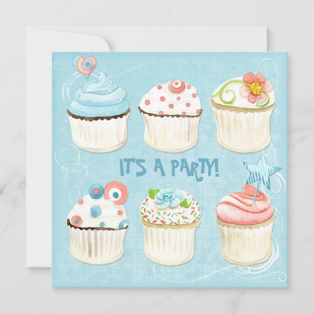 Süßes Cupcakes - Es ist ein Party!  Einladung (Vorderseite)