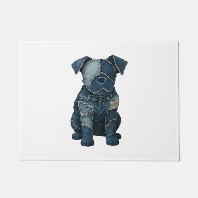 Süßes Denim-Patchwork-Kunst-Hund-T-Shirt Fußmatte (Vorderseite)