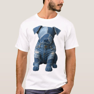 Süßes Denim-Patchwork-Kunst-Hund-T-Shirt T-Shirt