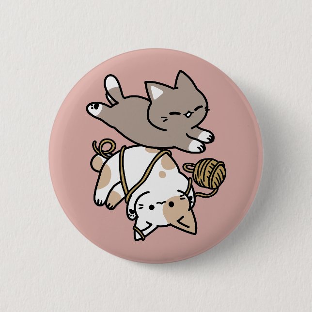 Süßes Design mit spielenden Katzen – Lustige Pfote Button (Vorderseite)