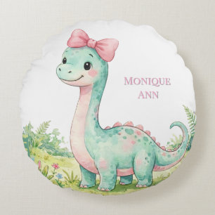 Süßes Dinosaurier Mit Rosa Schleife Baby Shower Ge Rundes Kissen