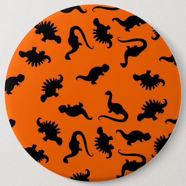 Süßes Dinosaurier-Muster auf Orange Button (Vorderseite)