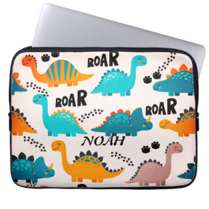 Süßes Dinosaurier-Muster mit individuellem Monogra Laptopschutzhülle