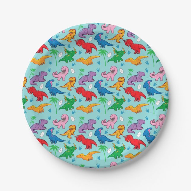 Süßes Dinosaurier-Muster Pappteller (Vorderseite)