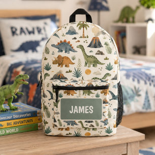 Süßes Dinosaurier-Muster personalisierter Name Bedruckter Rucksack