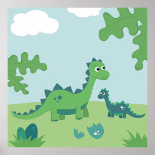 Süßes Dinosaurier-Mutter-und-Baby-Junge-Kinderzimm Poster