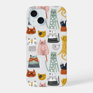 Süßes Doodle-Handzeichnung Katzenmuster iPhone 15 Hülle