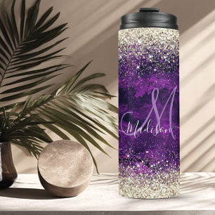 Süßes dunkel violett goldenes falsches Glitter Mon Thermosbecher
