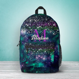 Süßes dunkel violett grünes falsches Glitter Monog Bedruckter Rucksack