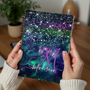 Süßes dunkel violett grünes falsches Glitter Monog Planer