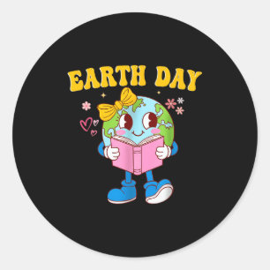 Süßes Earth Day Buch Liebhaber Mädchen Kinder Rett Runder Aufkleber