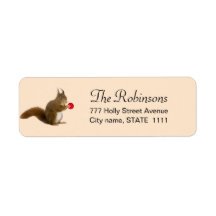 Süßes Eichhörnchen auf hellbeigem Label