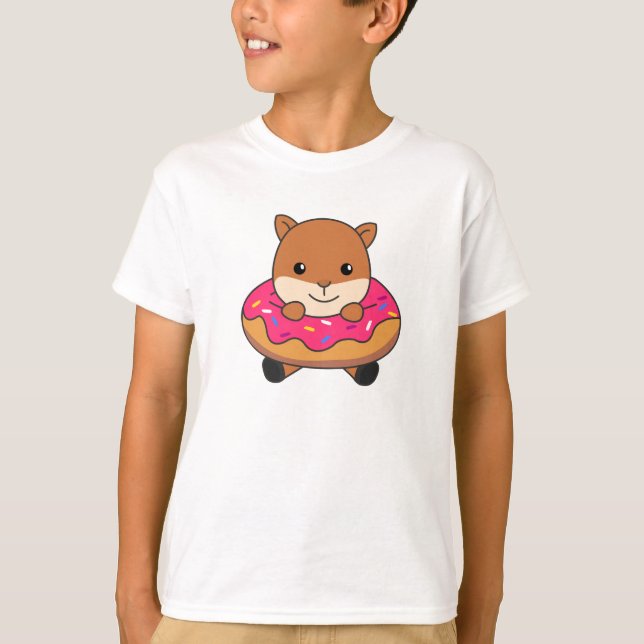 Süßes Eichhörnchen Funny Animes in Donut Pink T-Shirt (Vorderseite)