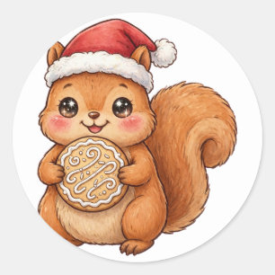 Süßes Eichhörnchen mit Weihnachtsmannmütze und Wei Runder Aufkleber