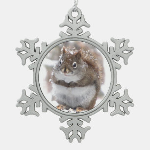 Süßes Eichhörnchen Schneeflocken Zinn-Ornament
