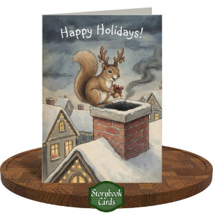 Süßes Eichhörnchen spielt Weihnachtsmann zeichnet Karte