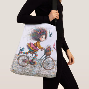 Süßes eigenartiges Mädchen auf dem Fahrrad - Rücks Tragetaschen Mit Langen Trägern