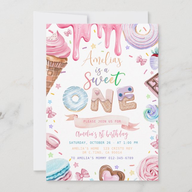 Süßes eine Süßigkeiten Dessert Donut Candy Geburts Einladung (Vorderseite)
