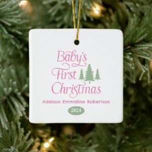 Süßes einfaches rosa weißes Baby 1. Weihnachten Keramikornament