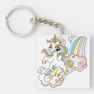 Süßes Einhorn auf einem Regenbogen Schlüsselanhänger
