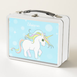 Süßes Einhorn auf Hellblau Metall Brotdose