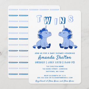 Süßes Einhorn Blaue Zwillinge Jungen Baby Shower Einladung