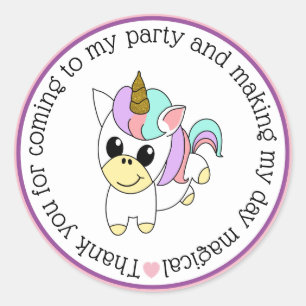 Süßes Einhorn Danke fürs Kommen zu meiner Party Runder Aufkleber