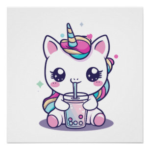 Süßes Einhorn, das Ramen-Nudelsuppe isst, Cute Gra Poster