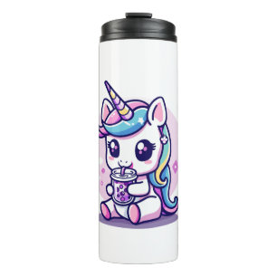 Süßes Einhorn, das Ramen-Nudelsuppe isst, Cute Gra Thermosbecher