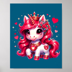 Süßes Einhorn Herz Valentinstag Mädchen Kinder Fra Poster