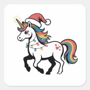 Süßes Einhorn Hirsch Rentier Weihnachtslichter Lus Quadratischer Aufkleber