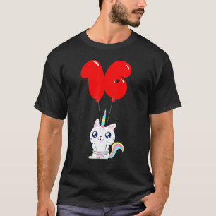 Süßes Einhorn Katze 16. Geburtstag Kinder Ballon P T-Shirt