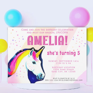 Süßes Einhorn Magisches Mädchen Geburtstag  Einladung