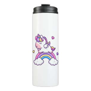 Süßes Einhorn mit Regenbogen-Cartoon Thermosbecher