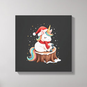Süßes Einhorn mit Schal Weihnachten Xmas Feiertags Leinwanddruck