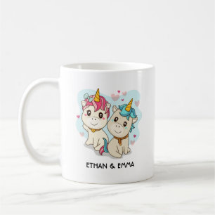 Süßes Einhorn-Paar personalisierter Valentinstag Kaffeetasse