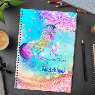 Süßes Einhorn rosa aqua-farbenes falsches Glitter- Notizbuch