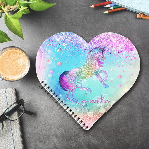 Süßes Einhorn rosa Glitter Regenbogen aqua Monogra Notizbuch