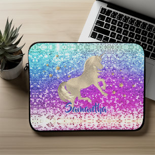 Süßes Einhorn rosa Glitter Regenbogen Gold Monogra Laptopschutzhülle