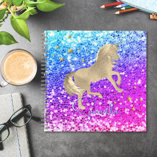 Süßes Einhorn rosa Glitter Regenbogen Gold Monogra Notizbuch
