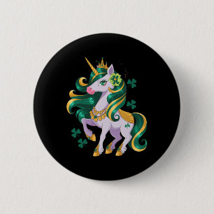 Süßes Einhorn Shamrock Mädchen Kinder St Patricks Button