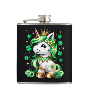 Süßes Einhorn Shamrock St. Patrick's Day Flachmann