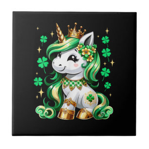 Süßes Einhorn Shamrock St. Patrick's Day  Fliese