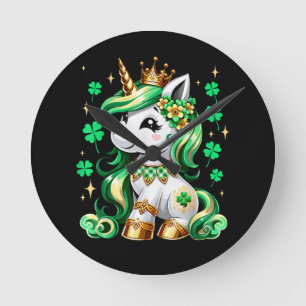Süßes Einhorn Shamrock St. Patrick's Day Runde Wanduhr